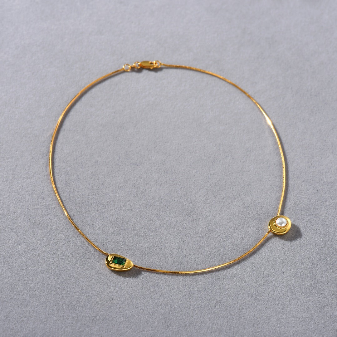 Emerald Orbit 18K Gold-Plated Brass Snake Chain Necklace