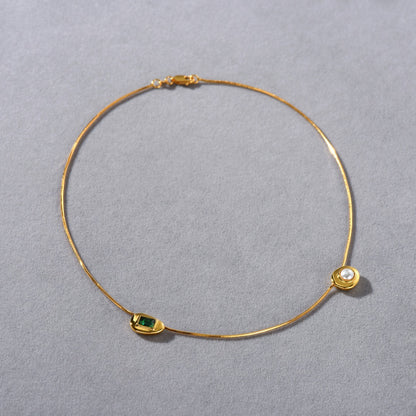 Emerald Orbit 18K Gold-Plated Brass Snake Chain Necklace