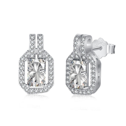 “Sugar Halo” S925 Sterling Silver Hollow Rectangular Stud Earrings