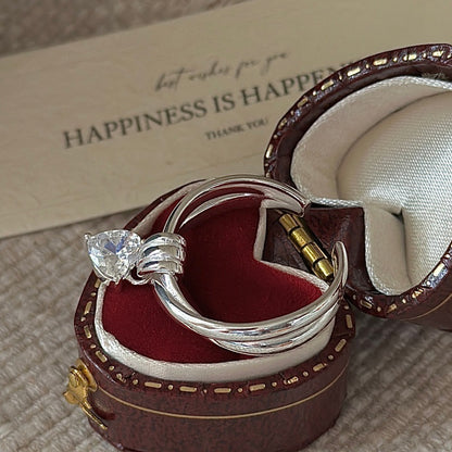 “Heart Knot” 925 Sterling Silver Adjustable Heart Zircon Ring