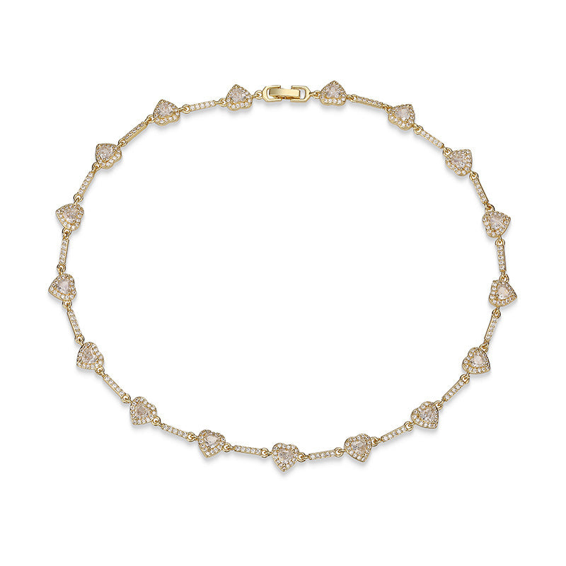 “Heartline” Gold-Tone Brass Colorful Zircon Heart Jewelry Set