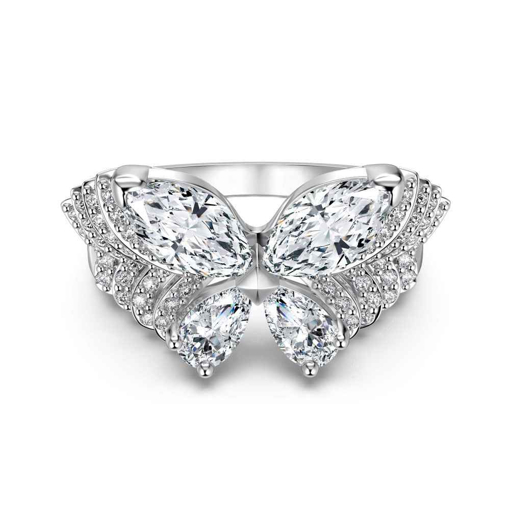 “Celestial Flutter” 925 Sterling Silver Marquise Butterfly Zircon Ring
