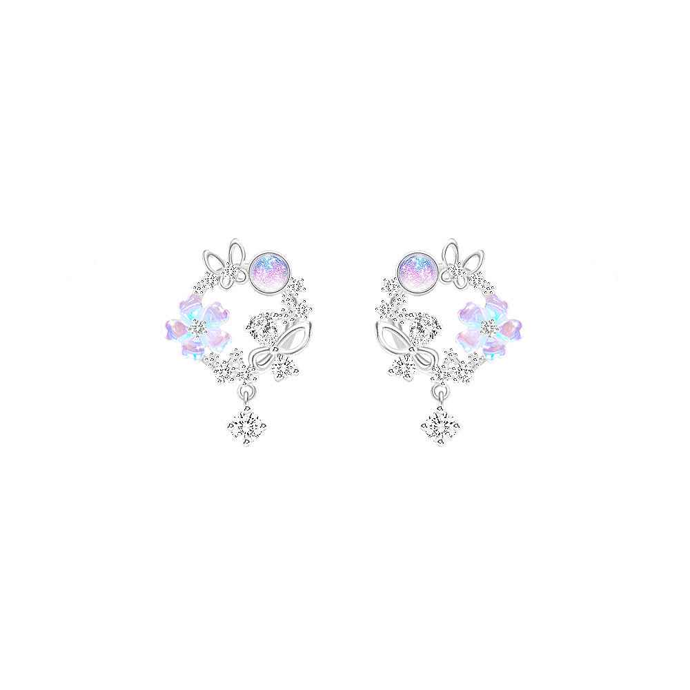 “Sakura Wreath” S925 Sterling Silver Dream Blossom Jewelry Set (Necklace & Earrings)