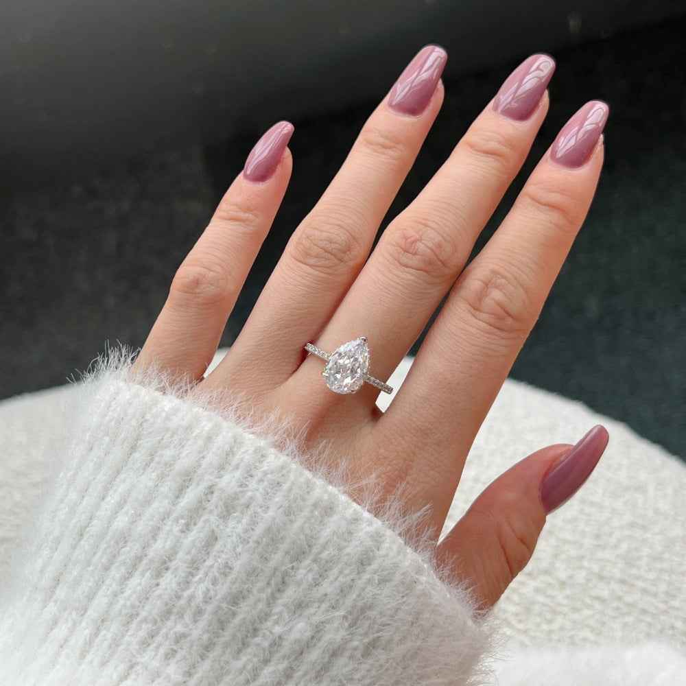 “Frosted Tear” 925 Sterling Silver Ice-Cut Pear Ring