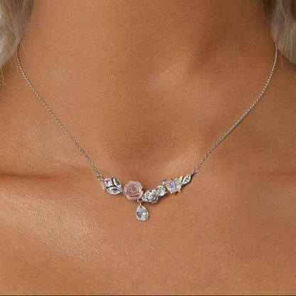 “Blossom Flutter” 925 Sterling Silver Butterfly Rose Necklace