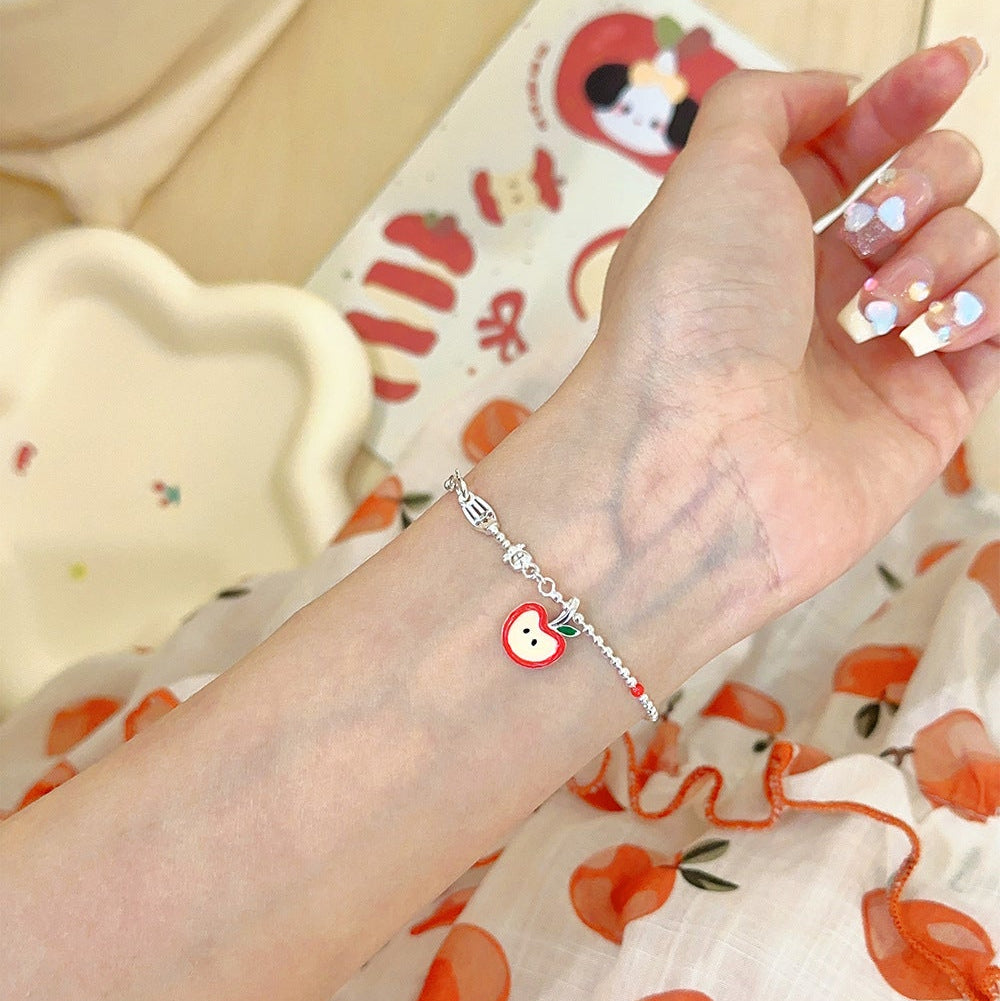 “Crimson Orchard” S925 Sterling Silver Red Apple Charm Necklace