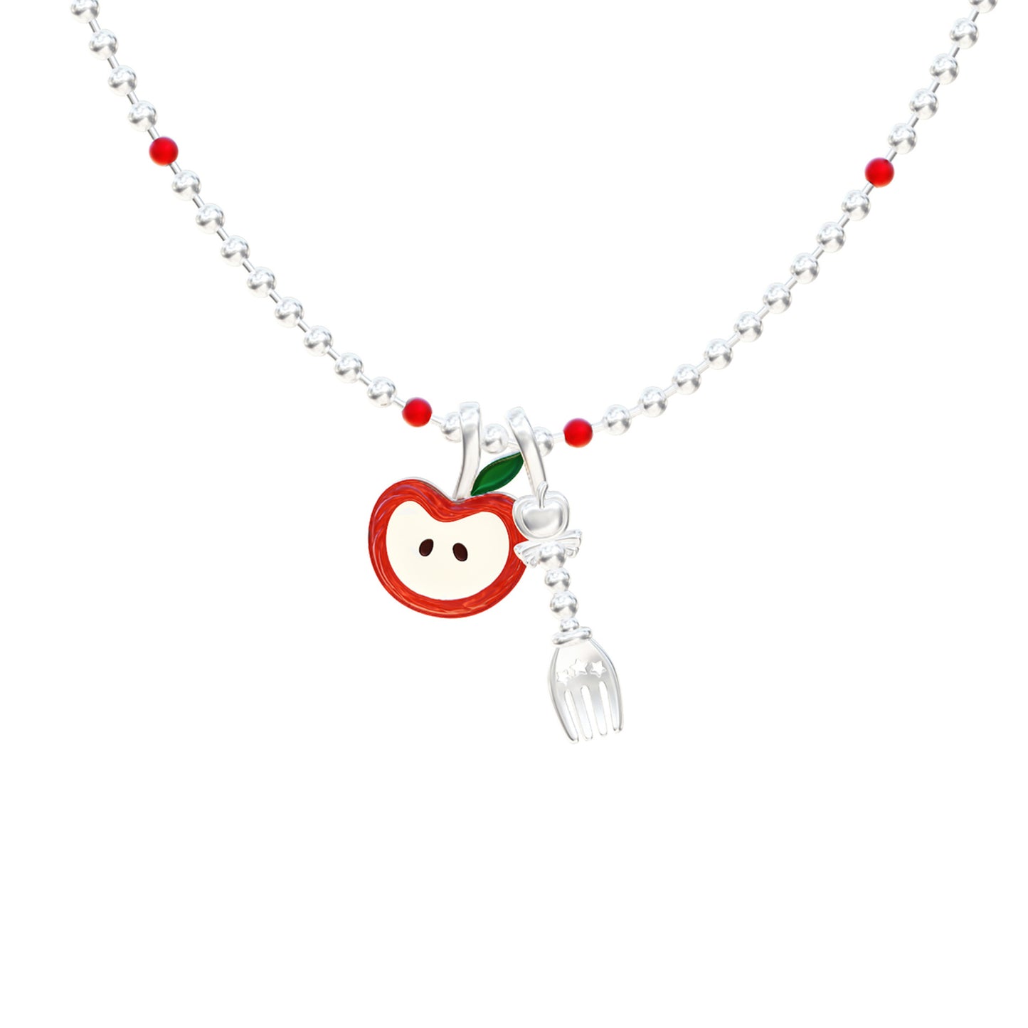 “Crimson Orchard” S925 Sterling Silver Red Apple Charm Necklace