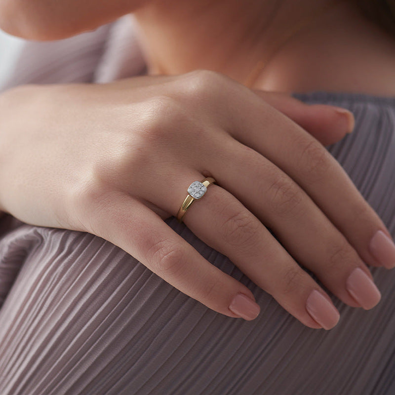 “Square Poise” 925 Sterling Silver Pavé Square Open Ring