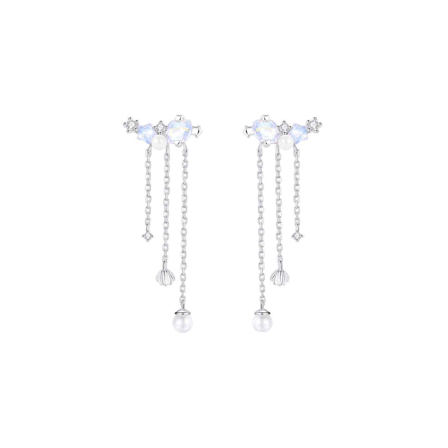 “Aurora Shell” S925 Sterling Silver Opalescent Shell Jewelry Set (Necklace, Earrings & Ring)