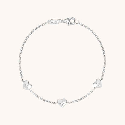 “Triple Heart Glow” 925 Sterling Silver Mini Heart Zircon Bracelet