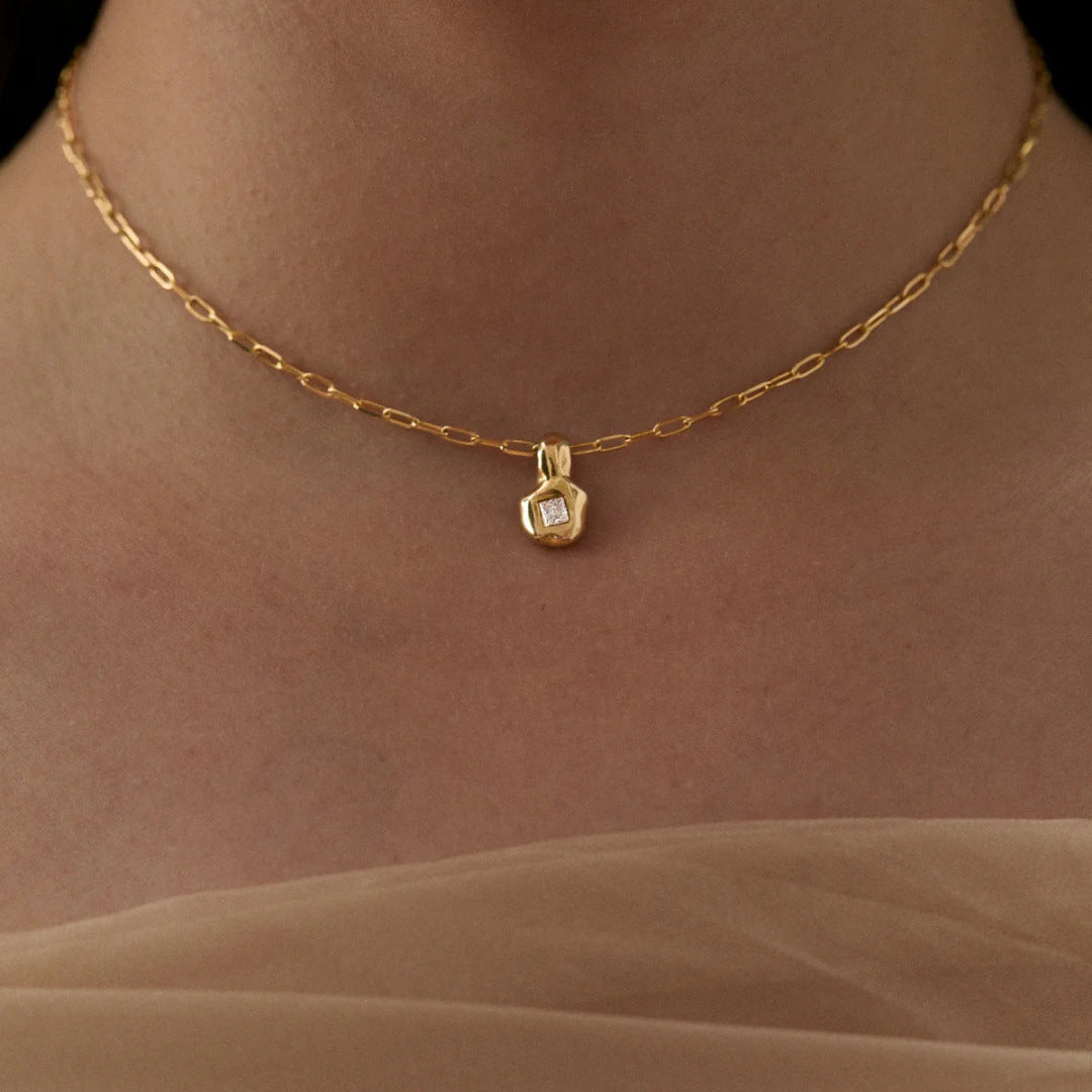Geo Muse 18K Gold-Plated Brass Zircon Pendant Necklace
