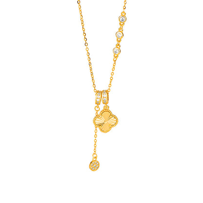 “Lucky Radiance” S925 Sterling Silver Asymmetrical Clover Necklace