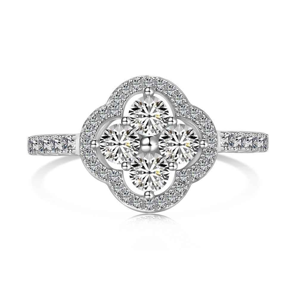 “Everluck Petal” 925 Sterling Silver Four-Petal Zircon Jewelry Set