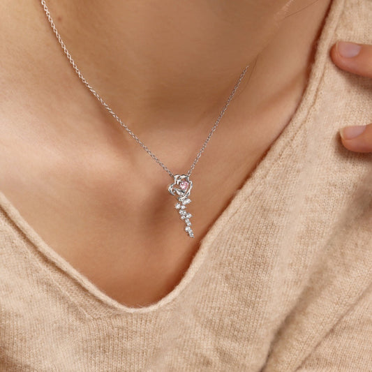 “Rosette Éclat” S925 Sterling Silver Hollow Rose Zircon Necklace