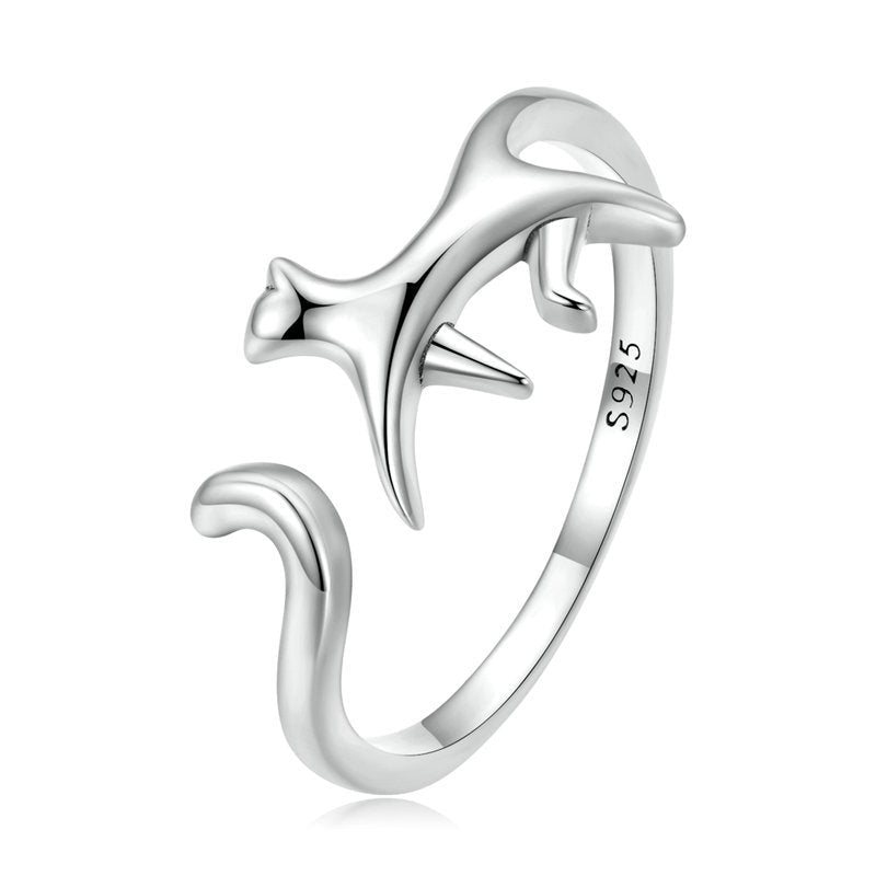 “Playful Pounce” S925 Sterling Silver Cat Open Ring