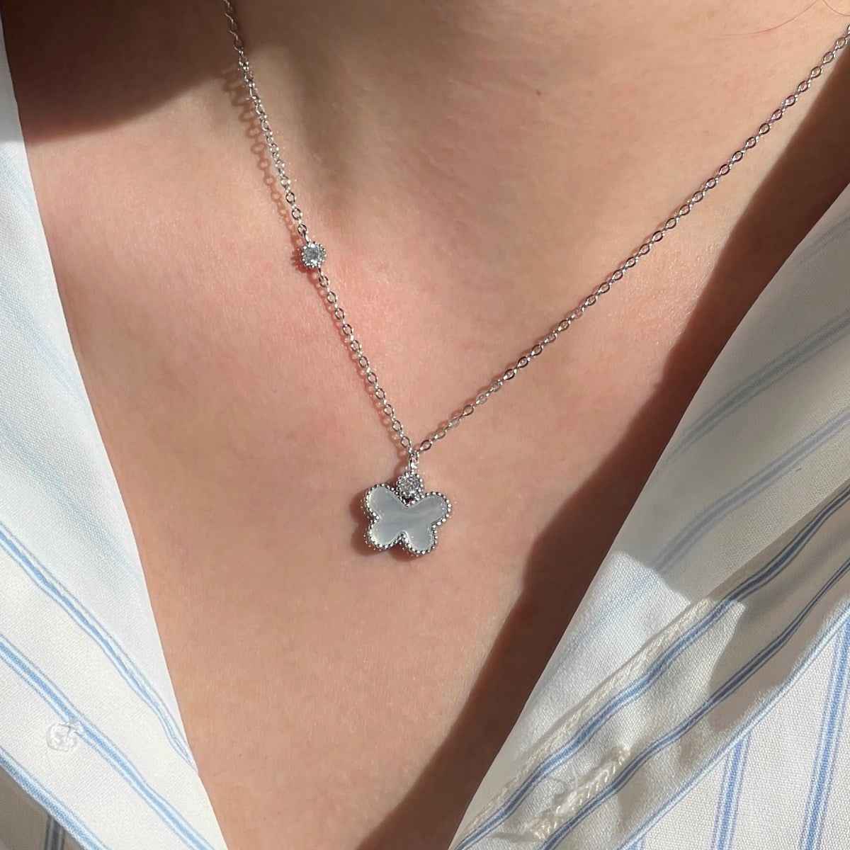 Butterfly Gleam” S925 Sterling Silver Mother-of-Pearl Butterfly