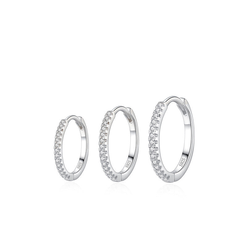 “Lumière Line” 925 Sterling Silver Pavé Huggie Hoop Earrings