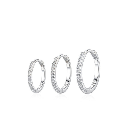 “Lumière Line” 925 Sterling Silver Pavé Huggie Hoop Earrings
