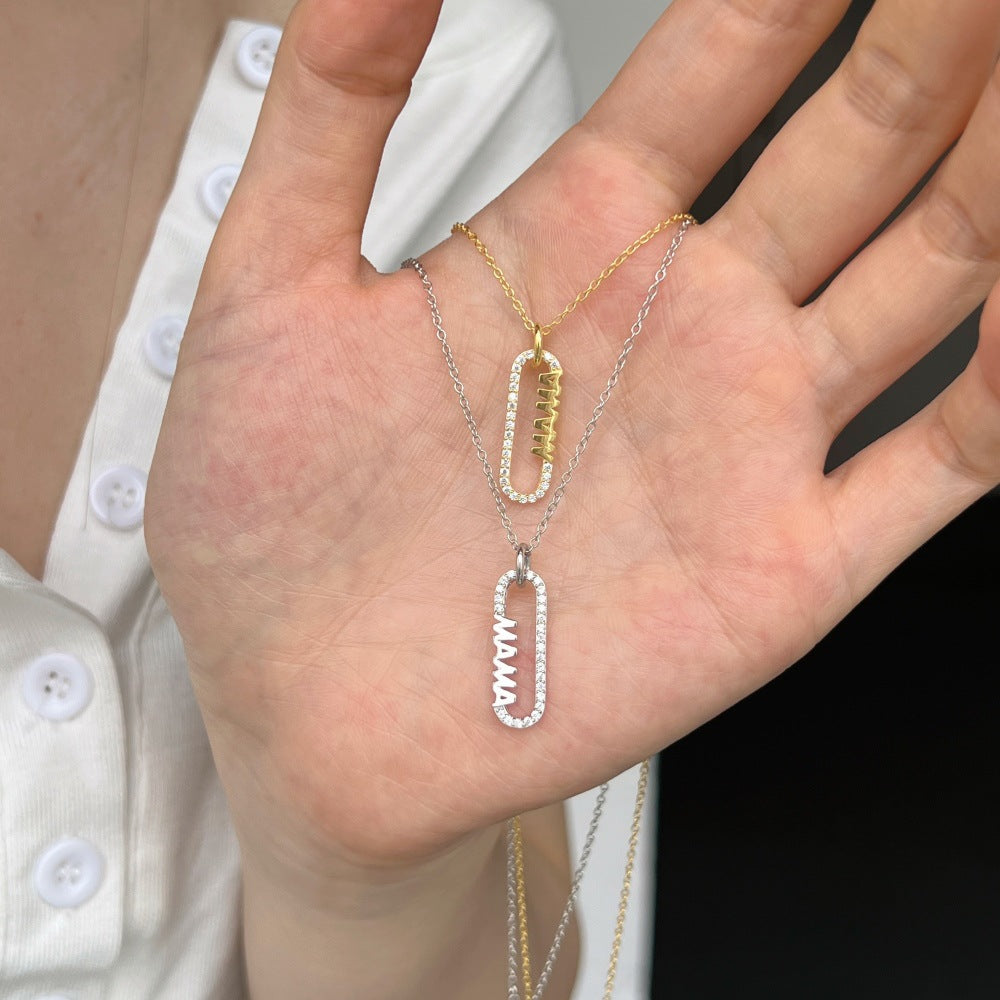 “Mama Link” S925 Sterling Silver Pavé Mom Jewelry Set (Necklace & Earrings)