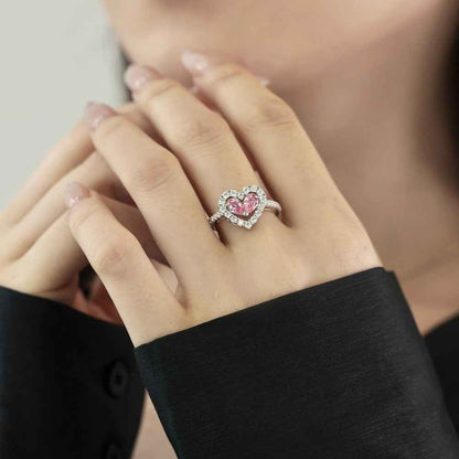“Twin Blush Halo” 925 Sterling Silver Pink Double-Heart Ring