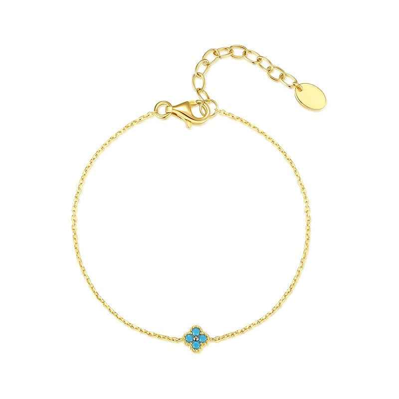 “Tiny Clover Luck” 925 Sterling Silver Mini Turquoise Necklace & Bracelet Set