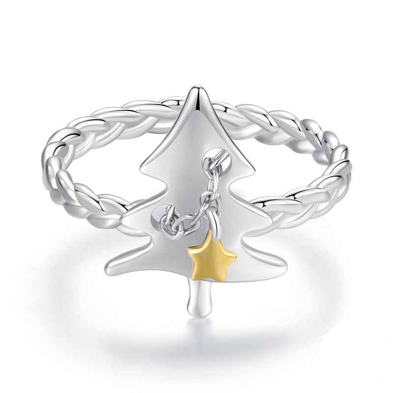 "Starry Pine" 925 Sterling Silver Adjustable Christmas Tree Ring