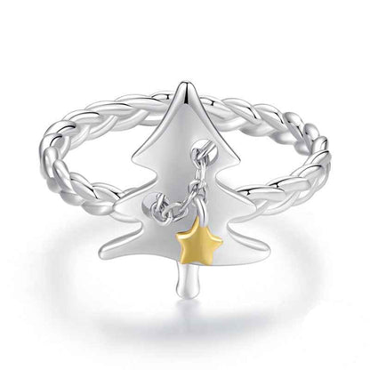 "Starry Pine" 925 Sterling Silver Adjustable Christmas Tree Ring