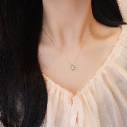 “Azure Clover” S925 Sterling Silver Convertible Clover Necklace