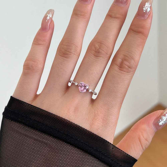 “Sweet Aurora” 925 Sterling Silver Pink Heart Solitaire Ring