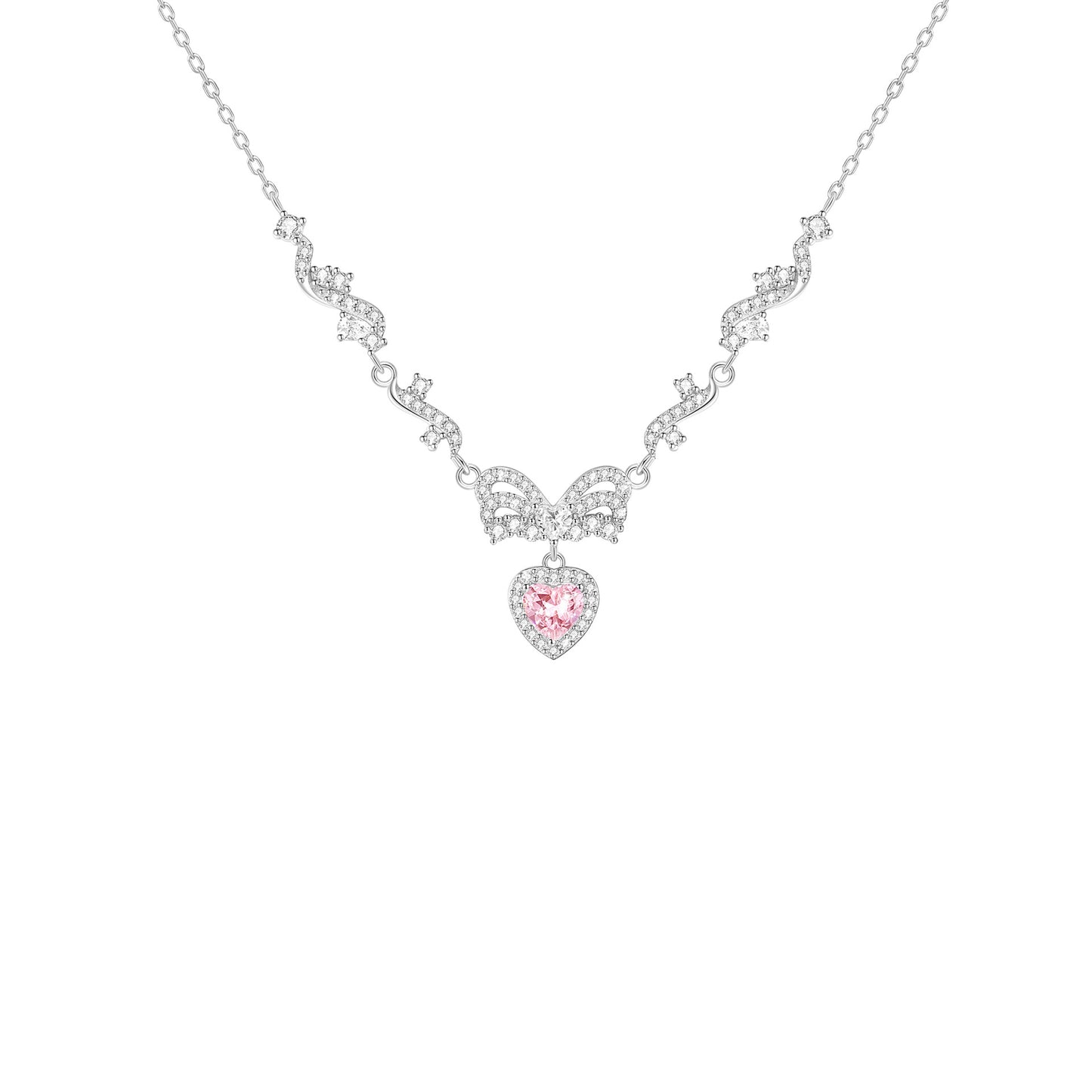 “Ballet Sweetheart” S925 Sterling Silver Pink Heart Bow Necklace