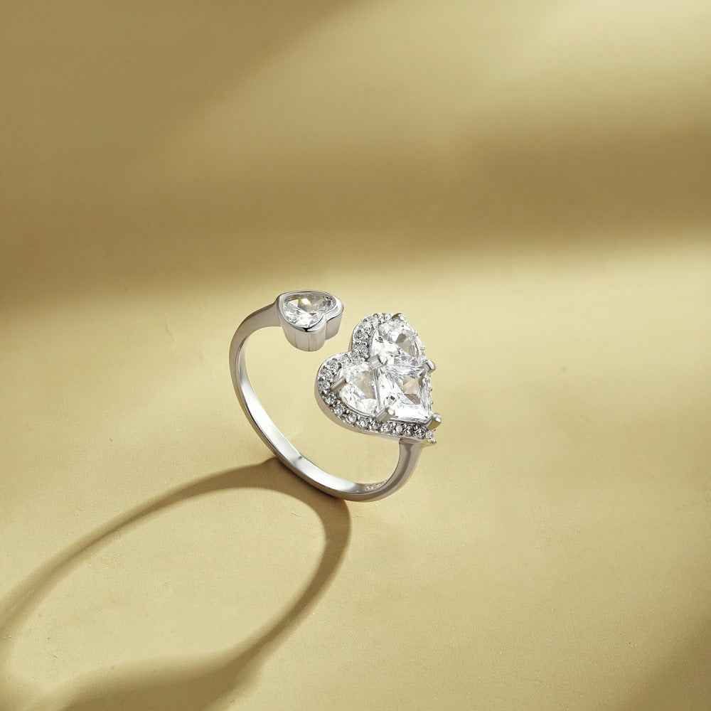 “Éclat Amour” S925 Sterling Silver Heart Pavé Ring