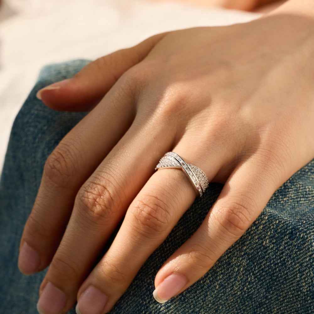 “Infinity Veil” 925 Sterling Silver Pavé Crisscross Statement Ring