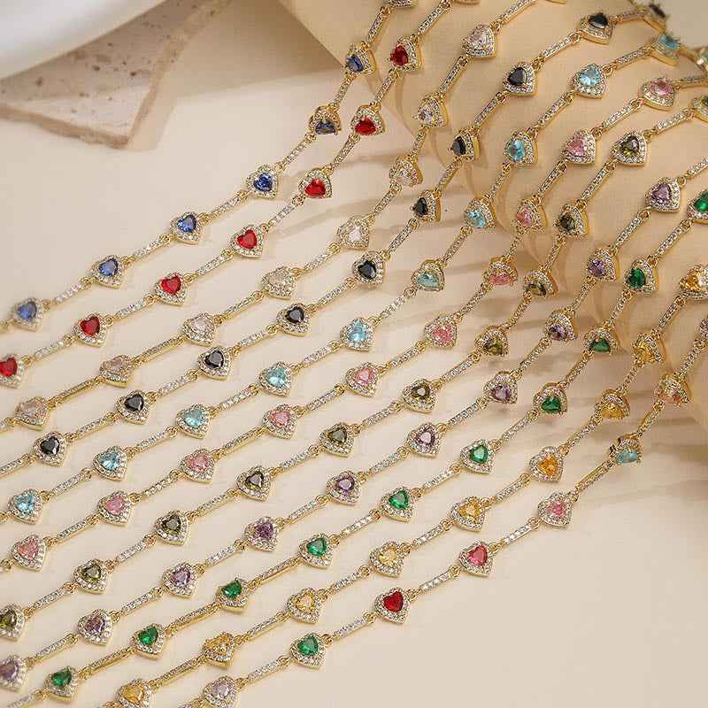 “Heartline” Gold-Tone Brass Colorful Zircon Heart Jewelry Set