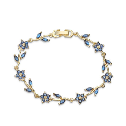 “Camellia Vine” Gold-Tone Brass Multicolor Zircon Flower Bracelet