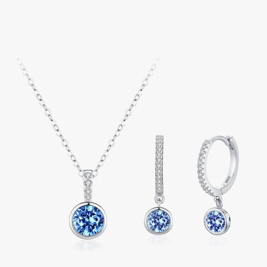 “Azure Halo” 925 Sterling Silver Aquamarine Zircon Jewelry Set