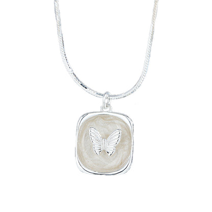 “Butterveil Dream” S925 Sterling Silver Butterfly Relief Jewelry Set (Necklace & Adjustable Ring)