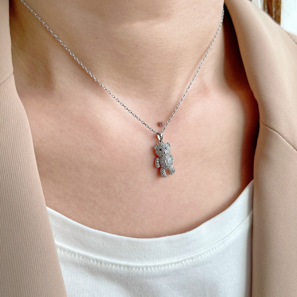 “Teddy Spark” S925 Sterling Silver Teddy Bear Necklace