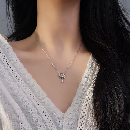 “Starlit Dew” S925 Sterling Silver Star Drop Necklace