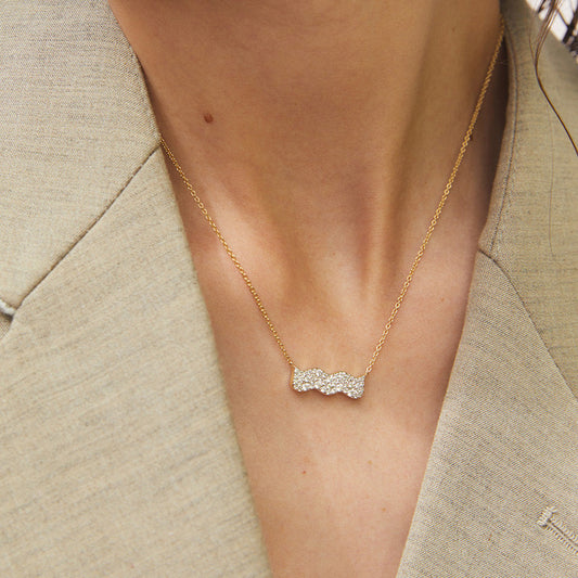 “Wave Luxe” S925 Sterling Silver Pavé Wave Bar Necklace