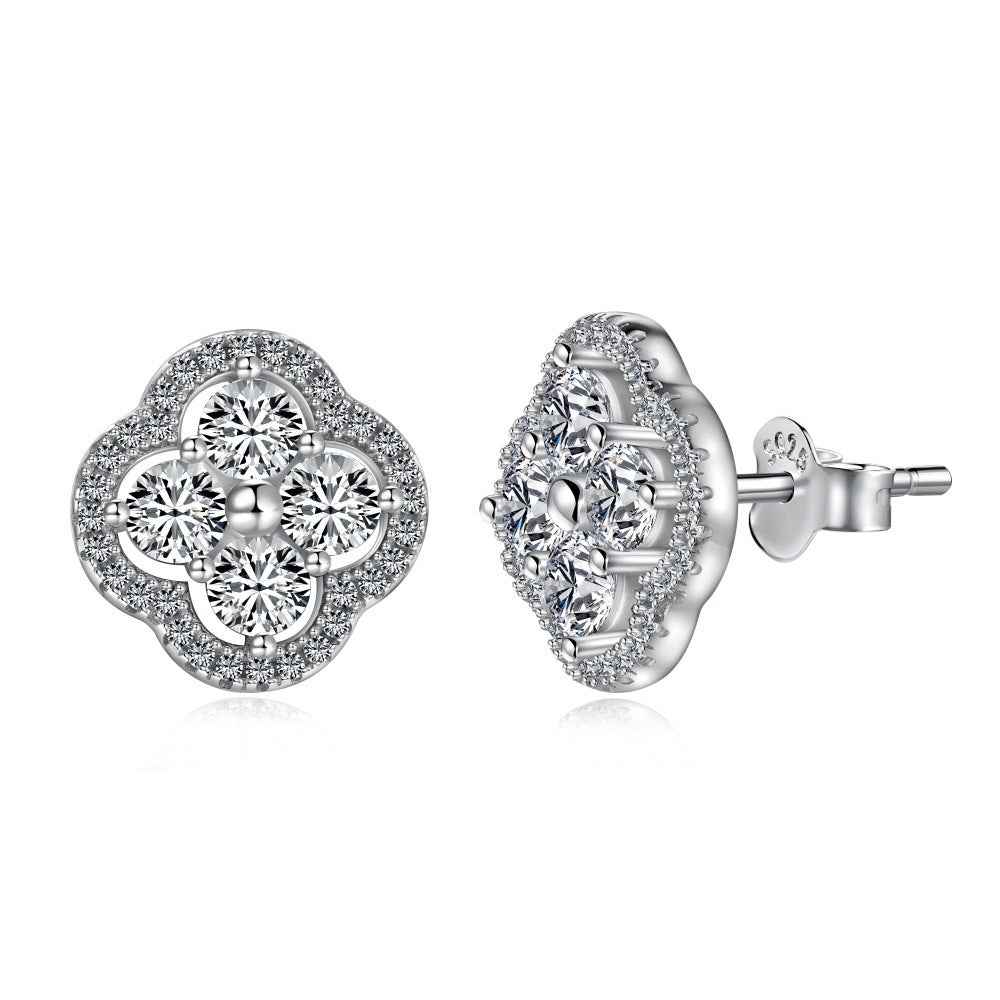 “Everluck Petal” 925 Sterling Silver Four-Petal Zircon Jewelry Set
