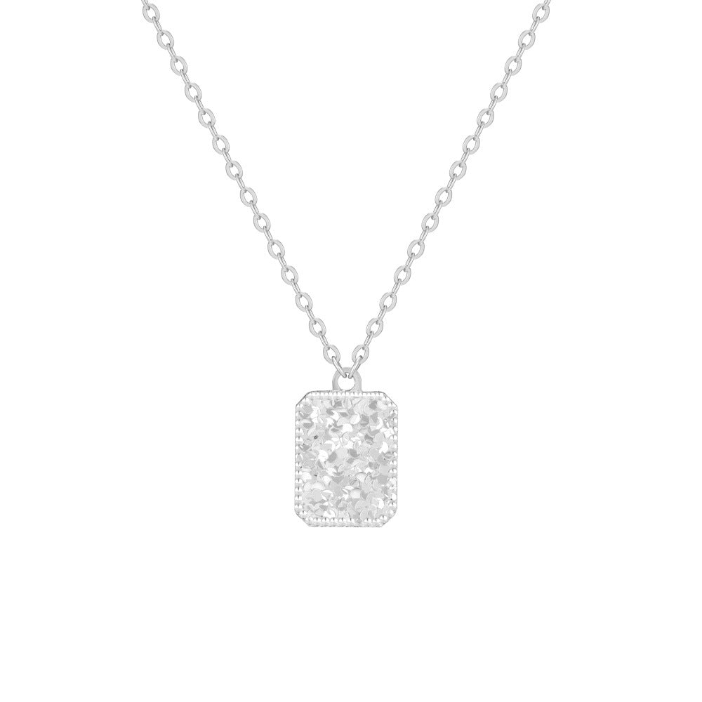 “Gleam Square” 925 Sterling Silver Textured Rectangle Pendant Necklace