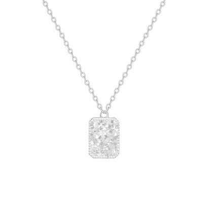 “Gleam Square” 925 Sterling Silver Textured Rectangle Pendant Necklace