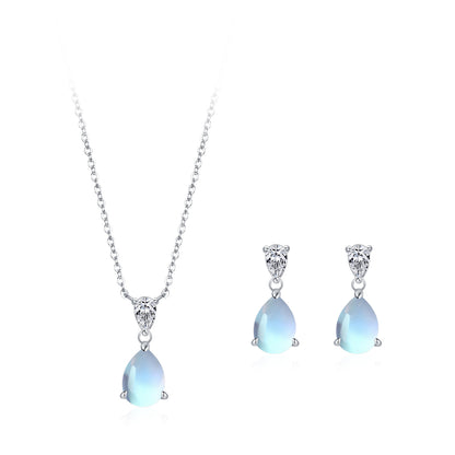 “Luna Drop” 925 Sterling Silver Moonstone Jewelry Set
