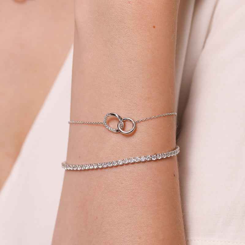 “Circle Glow” S925 Sterling Silver Zircon Double Ring Bracelet