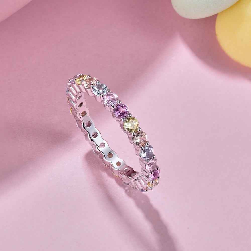 “Dopamine Spectrum” 925 Sterling Silver Rainbow Eternity Ring