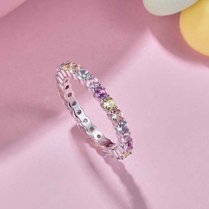 “Dopamine Spectrum” 925 Sterling Silver Rainbow Eternity Ring