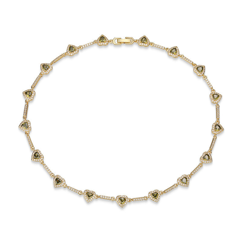 “Heartline” Gold-Tone Brass Colorful Zircon Heart Jewelry Set