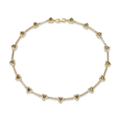 “Heartline” Gold-Tone Brass Colorful Zircon Heart Jewelry Set