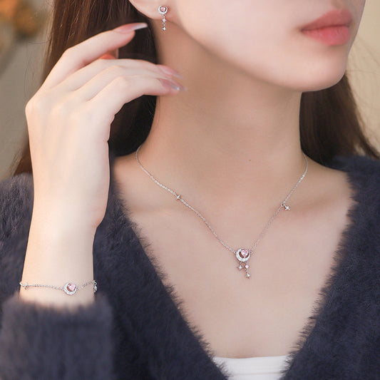 "Romantic Star River" 925 Sterling Silver Heart, Moon, and Star Necklace - Dreamy and Elegant