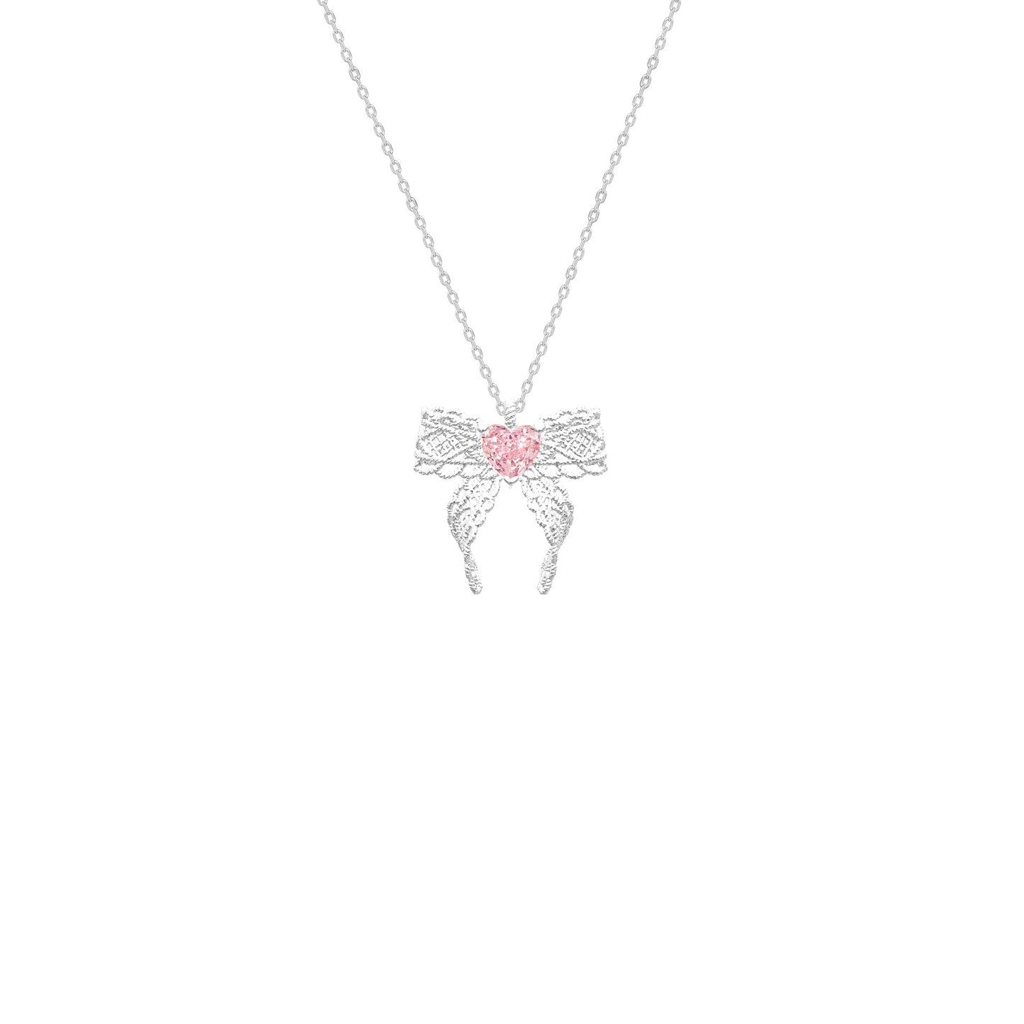 Lace Rosé Bow 925 Sterling Silver Pink Crystal Bow Necklace